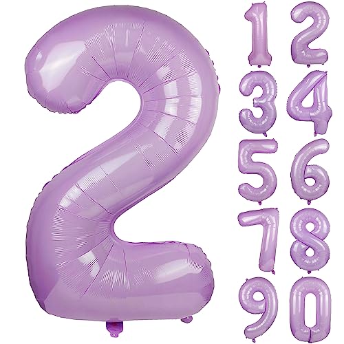Purple Number 2 Foil Balloon 40 Inch Helium Mylar Party Decor - Variation of Macaron Purple 2