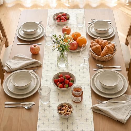 White Cross-Star Textured Table Runner 13x72 Inch - Seasonal Waterproof Rustic Home Decor