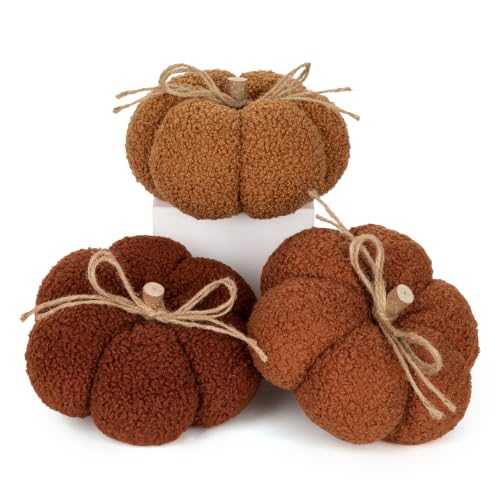6-Inch Fall Pumpkin Decorations Set of 3 Brown Fabric Pumpkins - Rustic Home Decor