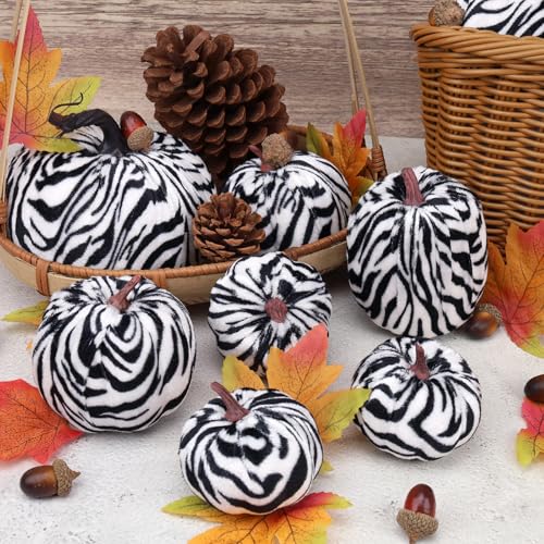 Gresorth 8 Pcs Artificial Zebra Velvet Pumpkins Fall Pumpkin Decor - Variation E