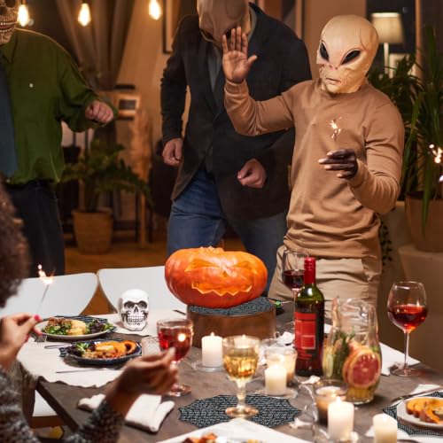 Spider Web Halloween Placemats Set of 8 - Black Round Table Mats, Heat-Resistant