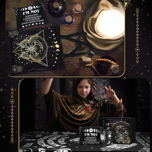 Gothic Gift Set for Women - Witch Mug Necklace Canvas & Blanket - 5 Pieces