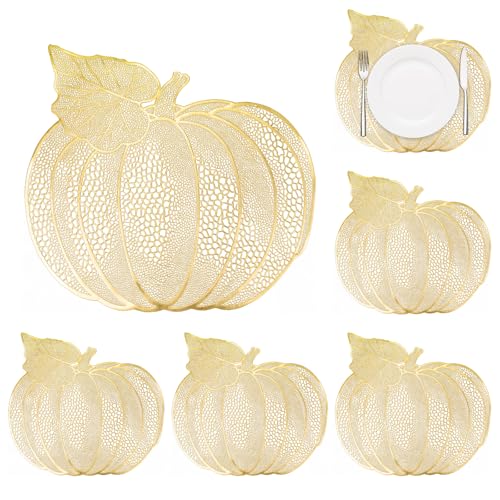 BAHABY 6 Pack Gold Pumpkin Thanksgiving Placemats Fall Table Decor