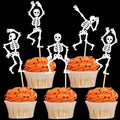 White Skeleton Cupcake Toppers 25Pcs Glitter Skeleton Decorations for Halloween Party & Gothic Birthdays - Variation: White Skeleton