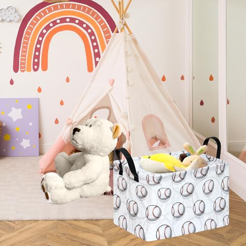 Kids Storage Basket - Baseball Waterproof Foldable Toy Organizer with Handles