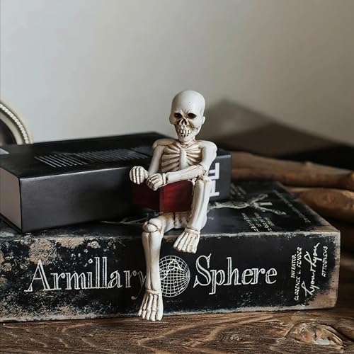 Halloween Skeleton Figurines Set - Gothic Resin Skull Decor for Bookshelf & Tabletop