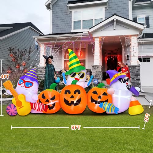 8FT Halloween Inflatable Ghost Pumpkin Band Decoration with LED Lights - Outdoor Yard Halloween Decor, Music Pumpkin Variation