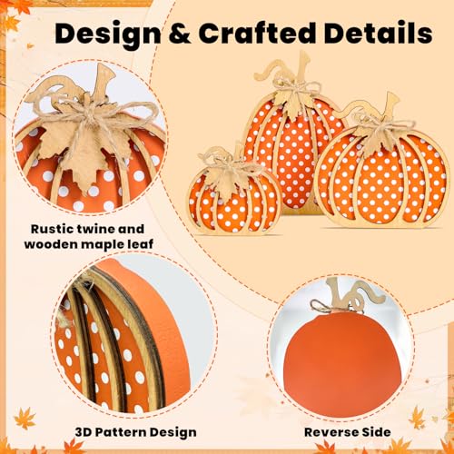Fall Wooden Pumpkin Decor Set - 3 Handmade Autumn Centerpieces for Home & Table