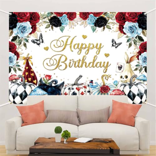 Wonderland Birthday Backdrop 8x6ft Halloween Floral Fairy Theme Photo Background - Variation of Birthday