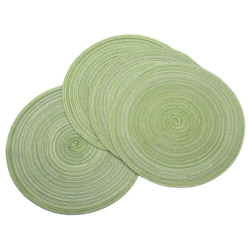 Green 15 Inch Round Braided Placemats Set of 4 - Durable Polyester & Cotton
