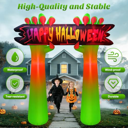 Halloween Inflatable Archway with Ghost Hand & Banner - 8FT Tall Outdoor Decoration - Variation of This Listing