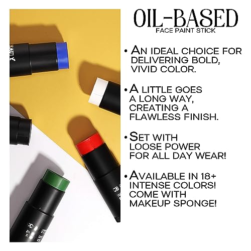 Clown White Face Paint Stick - Halloween SFX Makeup, Full Coverage, Non-Toxic, Includes Sponge - White