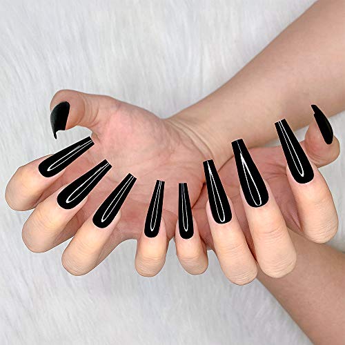 Artquee 24pcs Black Ballerina Long Coffin Glossy Fake Nails - Variation CB-B