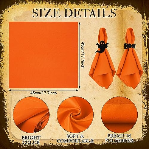 Halloween Ghost Napkin Ring Set - Orange, 8 Pack with Cloth Napkins - Festive Table Decor