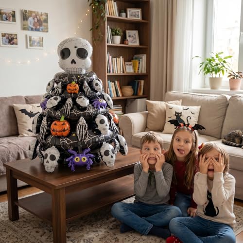 Large 4D Inflatable Halloween Tree with Skull Pumpkins & Spiders - Indoor Outdoor Decor