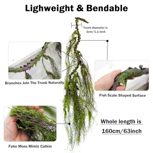 63 Inch Faux Willow Tree Branches with Hanging Moss for Halloween Decor