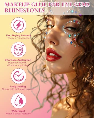 Face Makeup Glue 5ml Waterproof Adhesive for Rhinestones & Face Gems - Hypoallergenic, Clear