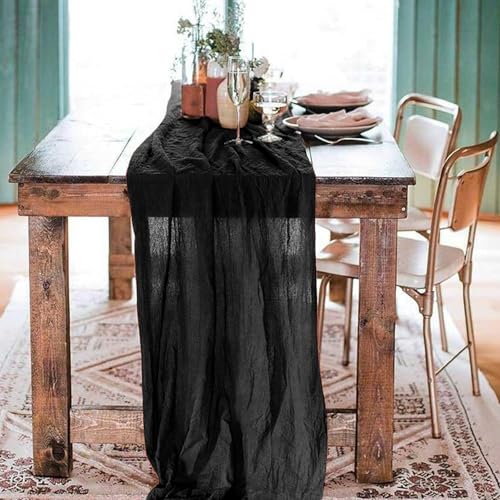 Black 10ft Table Runner Pack of 3 - Rustic Cheesecloth Wedding & Party Decor