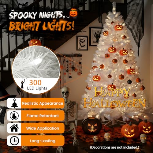 White 6ft Prelit Christmas Tree with 300 LED Lights & PVC Branches - Halloween & Xmas Decor - Metal Stand & Hinged Branches (Variation: White / 6ft)