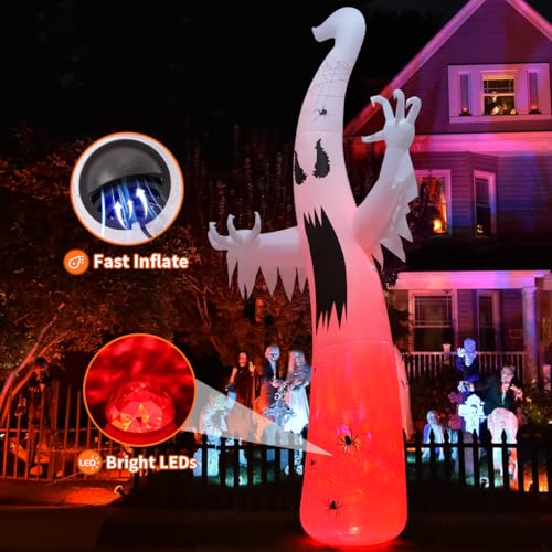 12 Ft Inflatable Ghost Halloween Decoration with LED Flame Lights Outdoor Yard Spooky Scene