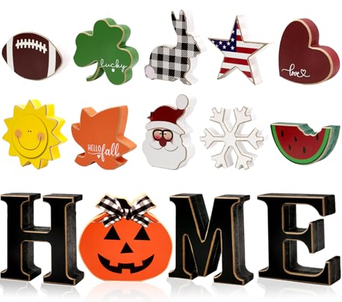Interchangeable Wooden Home Sign with Seasonal Icons - Farmhouse Decor