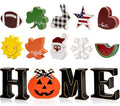 Interchangeable Wooden Home Sign with Seasonal Icons - Farmhouse Decor