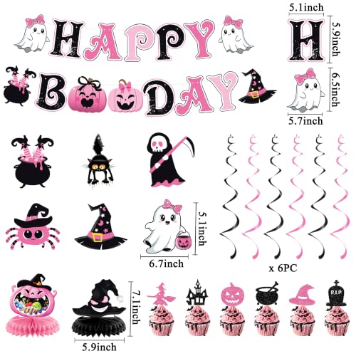Pink Black Halloween Birthday Decorations Set - Kids Party Supplies with Banners, Balloons & Toppers (Variation: Black Pink)