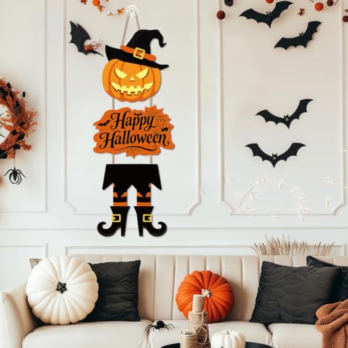 Halloween Door Sign with Witch Legs and Hat - Red Variation - 38 Inch Halloween Decor