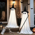 Indoor Halloween Ghost Decorations Set with Light-Up Ghosts and Broom - 2 Pack