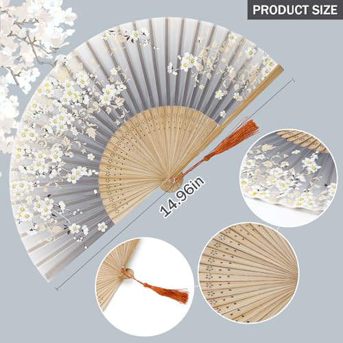 Gray Elegant Black Bamboo Folding Fan - 8.27in Vintage Silk Handheld Fan for Dance & Wedding