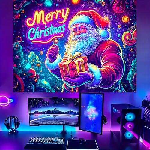 UV Reactive Christmas Tapestry - Glow in the Dark Wall Hanging for Holiday Decor