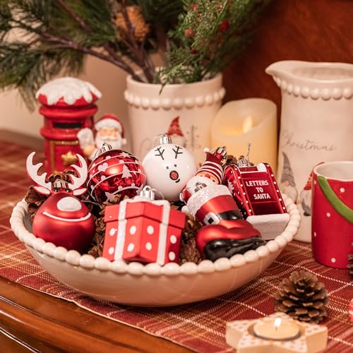 Christmas Tree Ornaments Set - 100 Shatterproof Holiday Decorations with Snowman Reindeer Santa & More