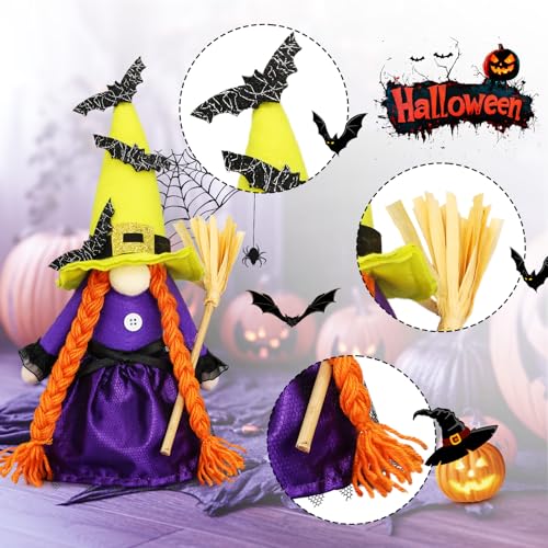 Cute Purple Witch Gnome Decor - Halloween Decorations for Office, Spring Halloween Witch Variation