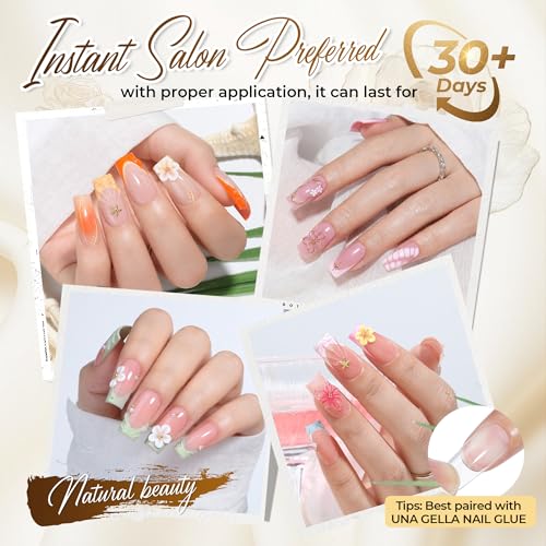 UNA GELLA Square Straight Nail Tips - Medium, 504PCS, French Style, Sharp Variation