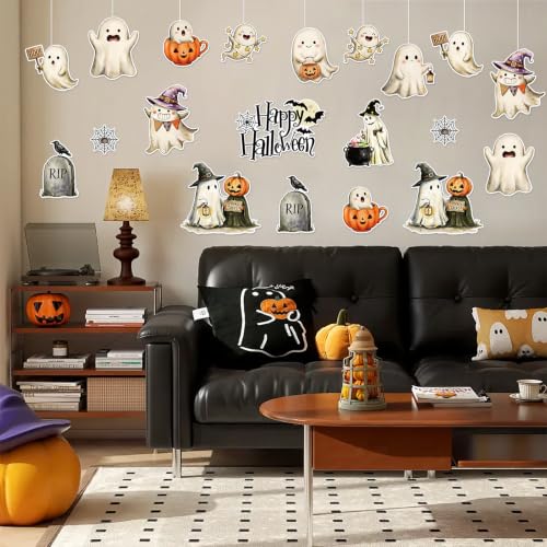 Halloween Ghost Cardboard Cutouts - 36 Pcs Party Decorations with Adhesive for Home Classroom Office - Ghost Variation