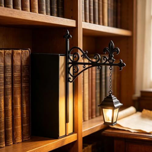 Library Lantern Decor Bookshelf Light - Mini Lantern with Witch Hat Design (Black-A)