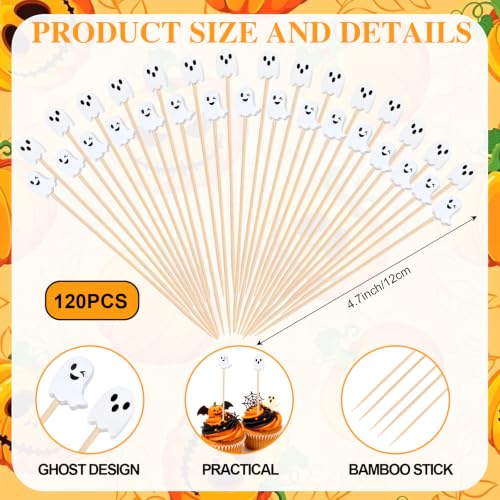 Halloween Ghost Cocktail Picks - 120pcs Food Skewers for Appetizers & Drinks - White Ghost Variation