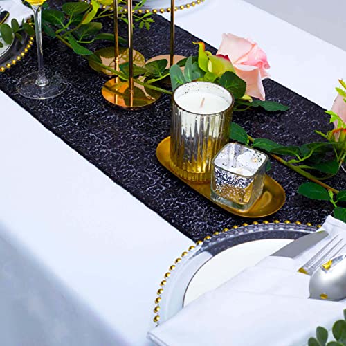 Sequin Table Runner 12x108 Inch Black Set of 12 - Elegant Party Decor