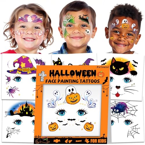Kids Halloween Temporary Face Tattoos Set with Pumpkins Ghosts and Witches