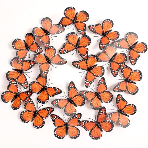 Mini 8cm Magnetic Monarch Butterfly Decor Set - 50pcs Artificial 3D Wall Stickers