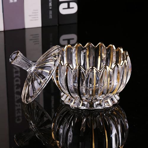 Hand Painted Gold Glass Candy Dish with Lid - Decorative Nut & Fruit Bowl