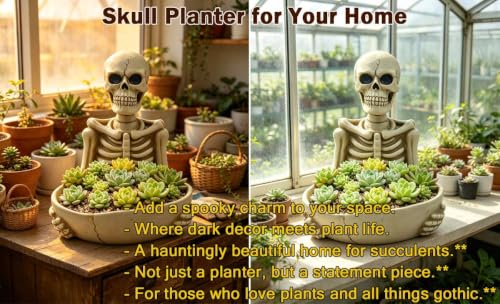 Halloween Skull Candy Bowl with Handheld Skeleton Decor - 9.1 Inch