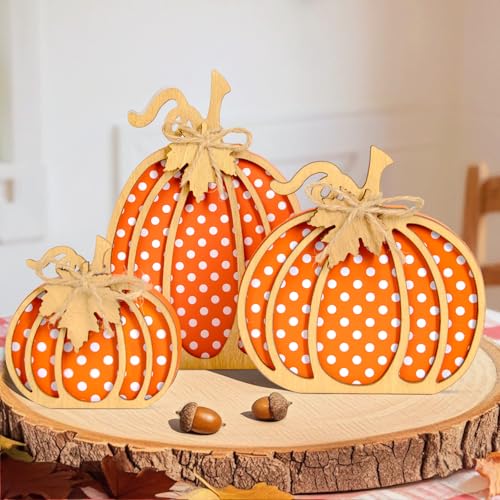 Fall Wooden Pumpkin Decor Set - 3 Handmade Autumn Centerpieces for Home & Table