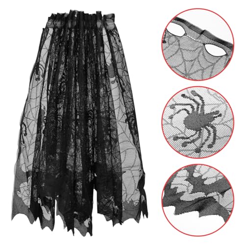 VALICLUD 4pcs Halloween Black Lace Window Curtain with Spider Web Bats - 60 Inch Decor