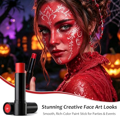 Red Face & Body Paint Sticks - 3-Pack for Halloween Cosplay & Sports