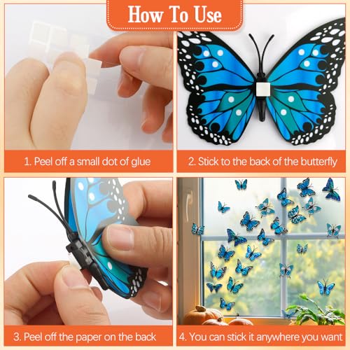 Blue 24 Pcs Monarch Butterfly Wall Decor Set - 3D Artificial Autumn Decorations