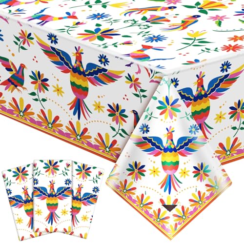 Bird Variation Cinco De Mayo Plastic Tablecloths - 3 Pack 54 x 108 Inch Mexican Fiesta Decor