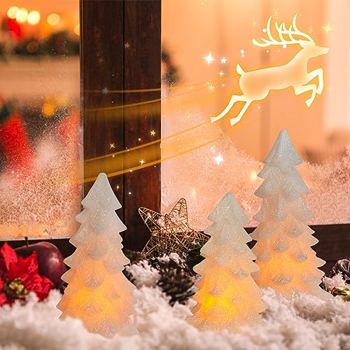 White Glittering Christmas Tree Flameless Candles with Timer - Set of 3