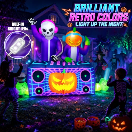 8FT Halloween Inflatable Skeleton Pumpkin DJ Duo Outdoor Decorations