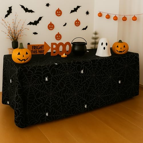 6 Ft Halloween Spider Web Tablecloth Spooky Party Decor